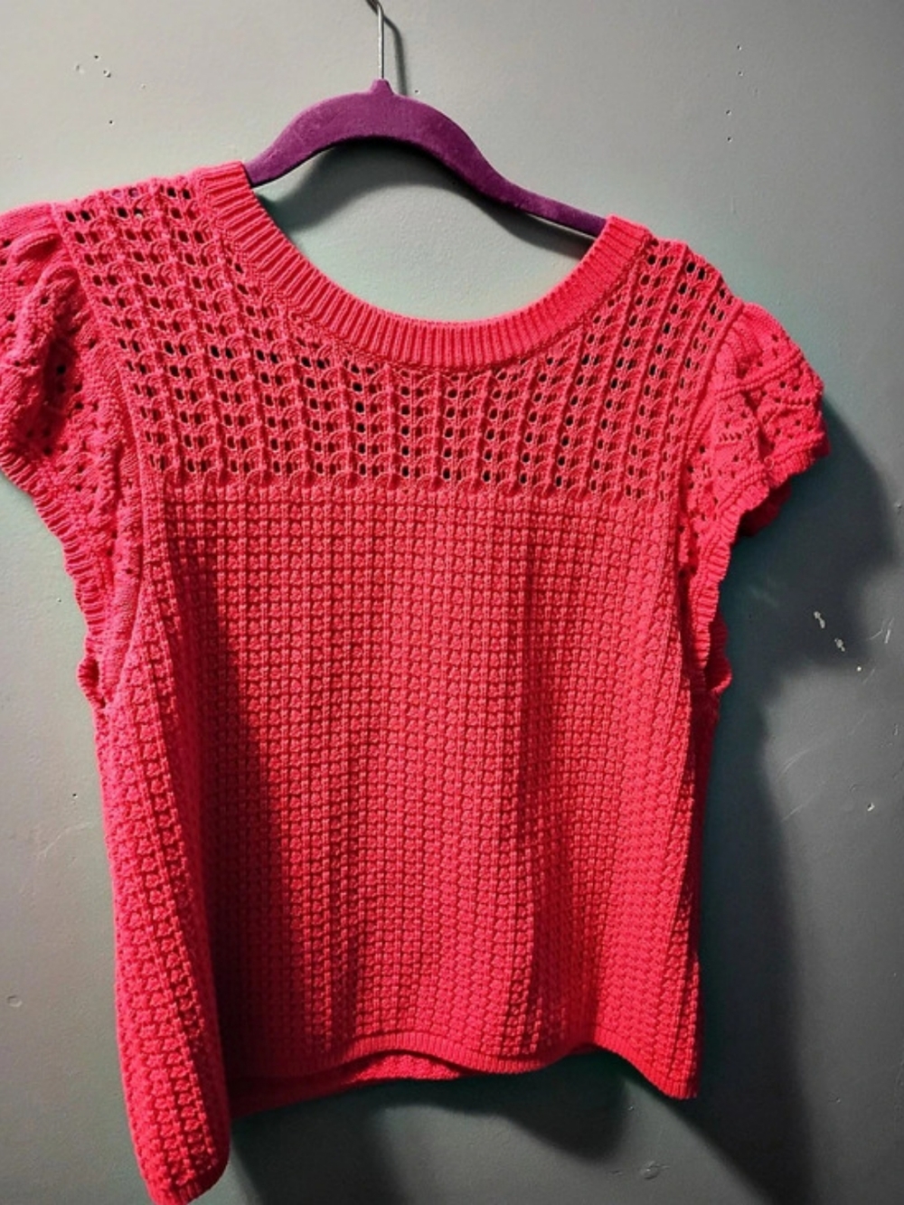 Gap Crochet Sweater Pink Crochet Knit Short Sleeve Sweater